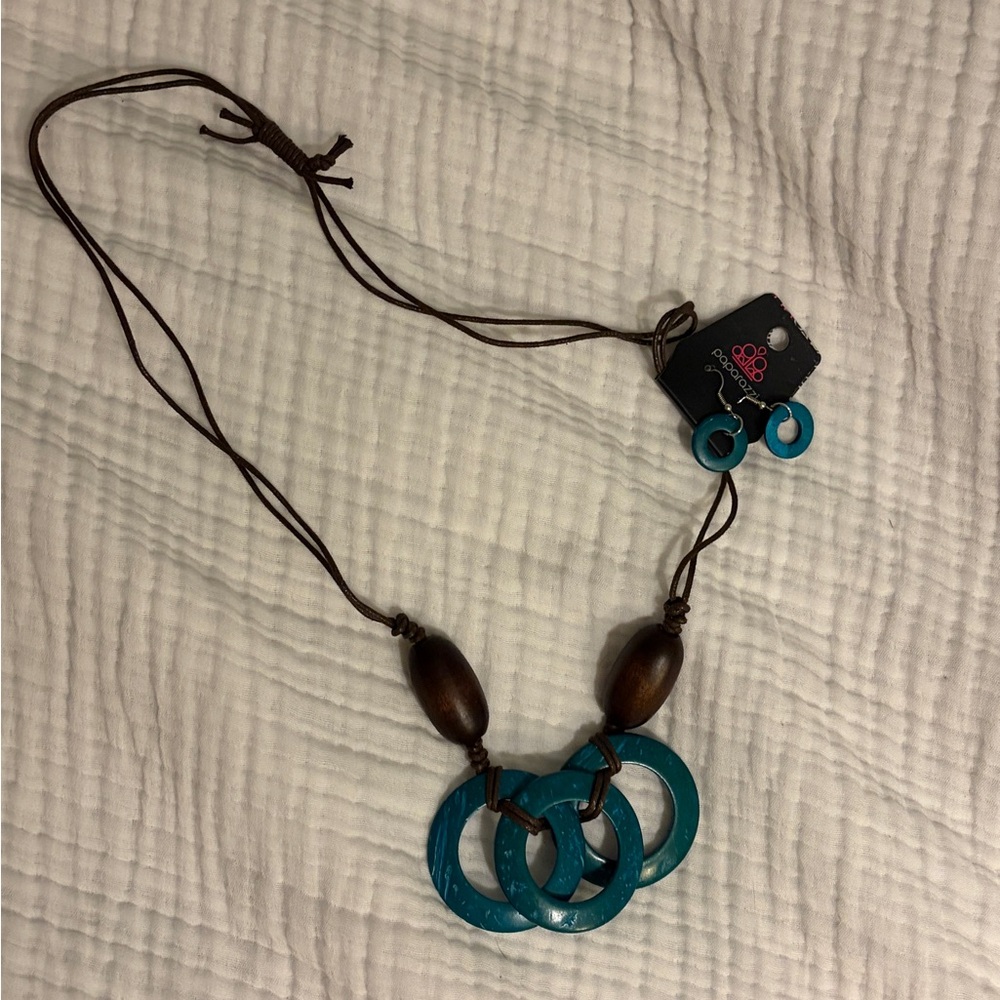 paparazzi Teal Hoop Wood Earrings with Silver Hooks
